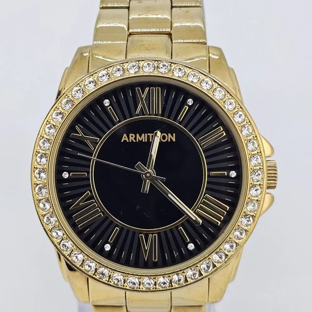 Armitron‎ Women's Watch 40MM Black Dial Gold Tone Bracelet Band 6.5